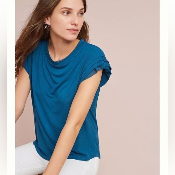 ANTHROPOLOGIE for Dolan Fillipa Chiffon Trimmed Tee blue size XS - Picture 1 of 11